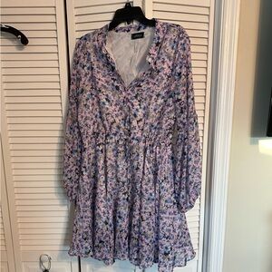 Clarisbelle Spring Floral Mini Dress Long Sleeve Button Chiffon XL